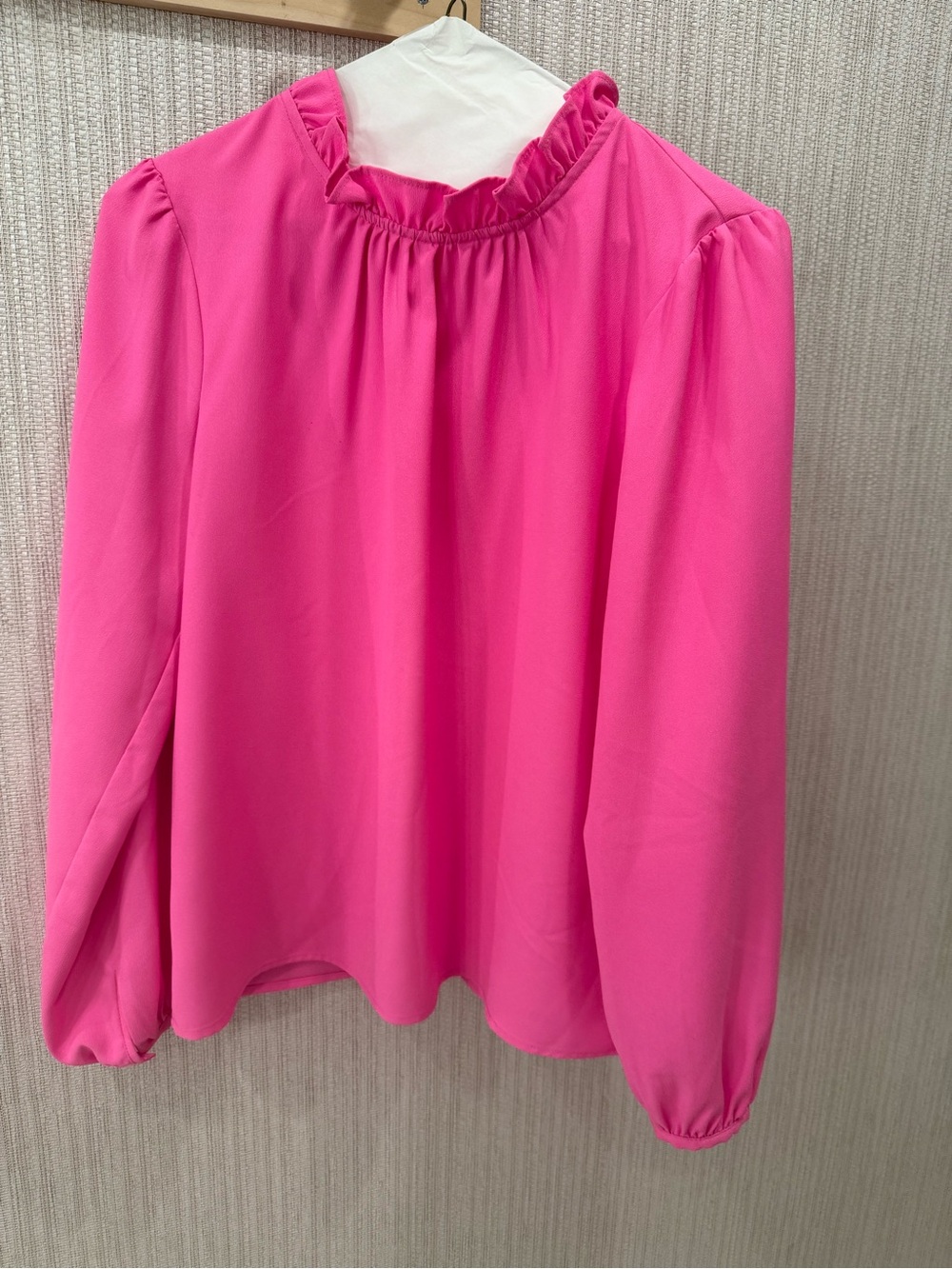 J. Crew Ruffle Neck Long Sleeve Blouse - Hot Pink